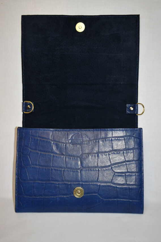 pochette a bandoulière imitation crocodile bleu